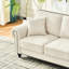 Canapé en chenille 3 places beige 86 po avec accoudoirs roulés, pieds en bois et garniture cloutée, rembourré de mousse, structure en pin, moderne incurvé, 86 po, beige, canapé, pieds, revêtement, mousse haute densité, structure solide