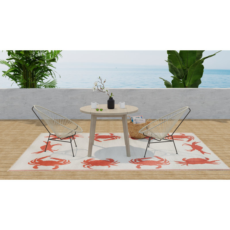 Crab Outdoor Mat, Orange & Cream, Reversible Mat For Patio, Porch, Deck, Floor Mat, Rectangle 6' x 9'