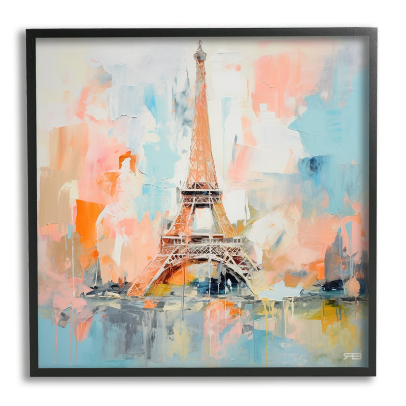 Bb-476, reproduction abstraite encadrée de la Tour Eiffel rose par RB, Giclée encadrée noir minuit