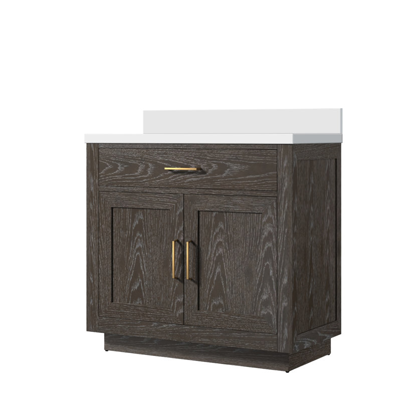 Meuble-lavabo simple avec plateau en marbre de culture, Chêne brun