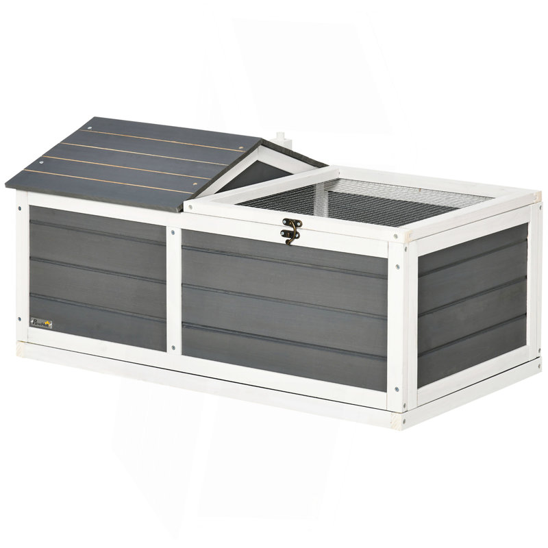 Habitation de tortue en bois de 34 po, enceinte de tortue avec abri en cuir et aire de jeu, plateau ouvrable, plateau, utilisation intérieure / extérieure, gris