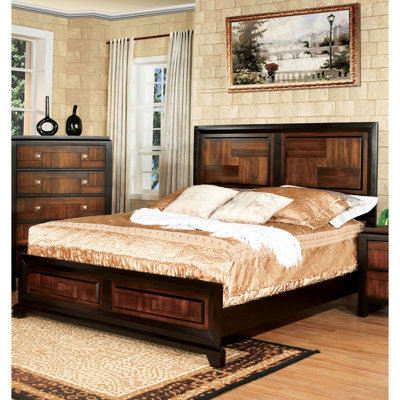 /Walnut Queen Bed, Transitional Bedroom Furniture With Parquet Design Contemporary