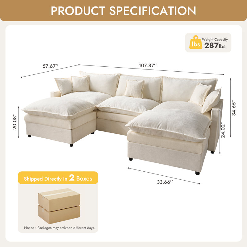 Latitude Run® 107'' Chenille Modular Sectional Sofa With Ottoman ...