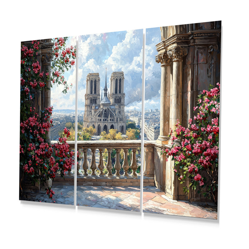 Rouge, élégance parisienne, cathédrale Notre-Dame, Métal métal, H 40 po x l 60 po x P 1 po