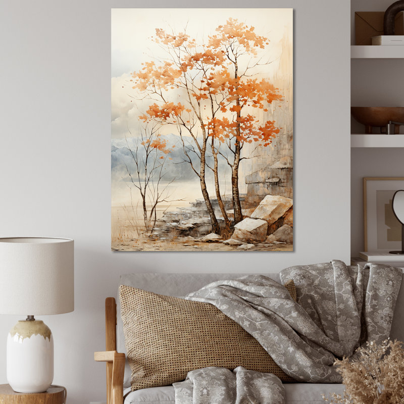 " Beige Tones Maple Tree ", 40" H x 30" W x 1.5" D, Wrapped Canvas