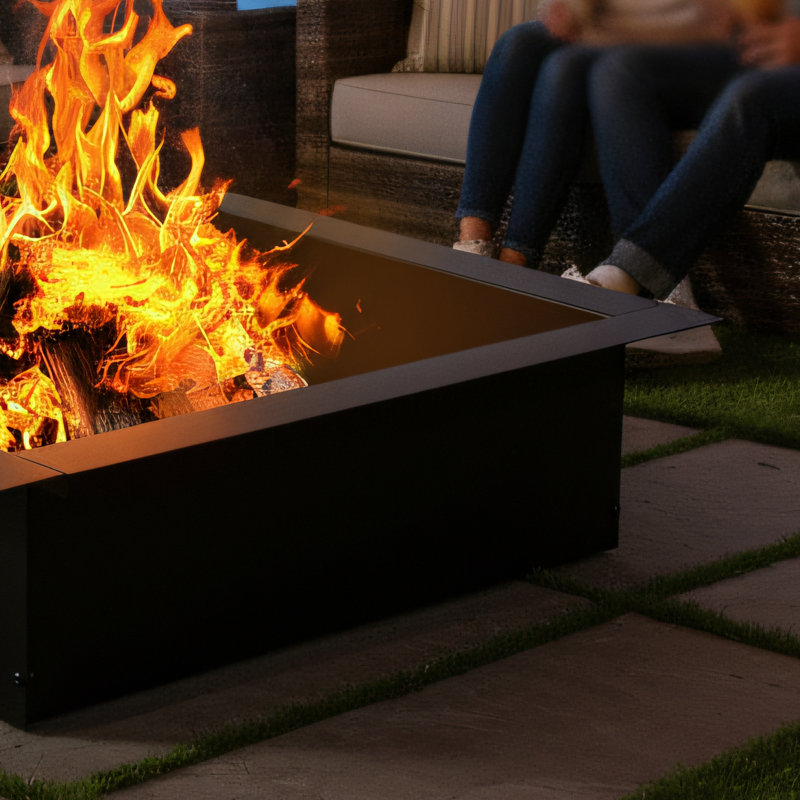 Iron Square Fire Ring, Sturdy Fire Basin Composed Of 4 Parts, Comes With A Screwdriver, Easy Assembly And Disassembly In Minutes. Black.