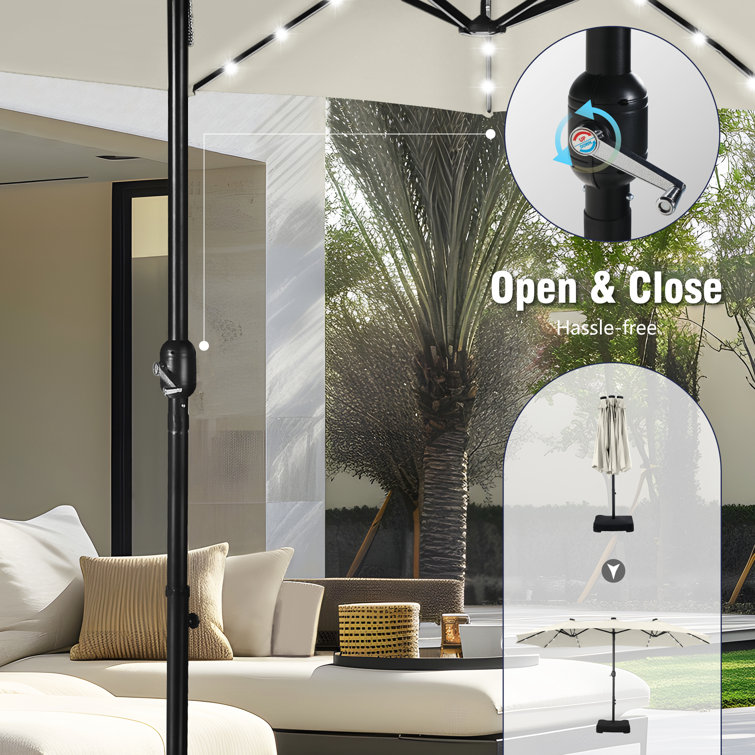 Yuliana 180'' x 108'' Rectangular Lighted Market Umbrella with Weighted Base