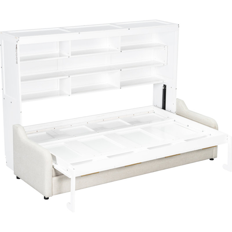 Lit double pleine grandeur avec rangement, lumières à DEL, idéal pour les invités dans des espaces restreints