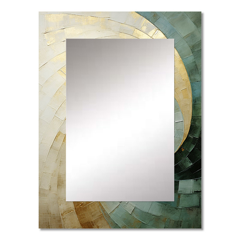 Beige minimalisme spirale poteries - miroir mural décoratif spirales abstraites, grand miroir moderne et contemporain, art imprimé en métal