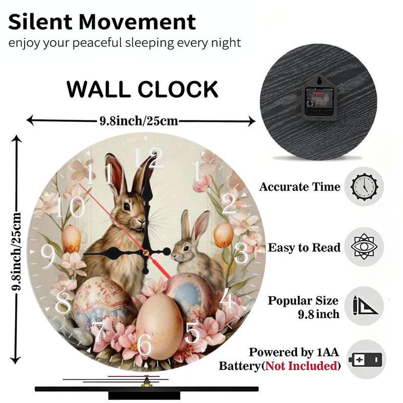 Horloge murale en bois 10 po, mouvement silencieux, à piles (piles AA non incluses), décor artistique, parfait pour les décorations