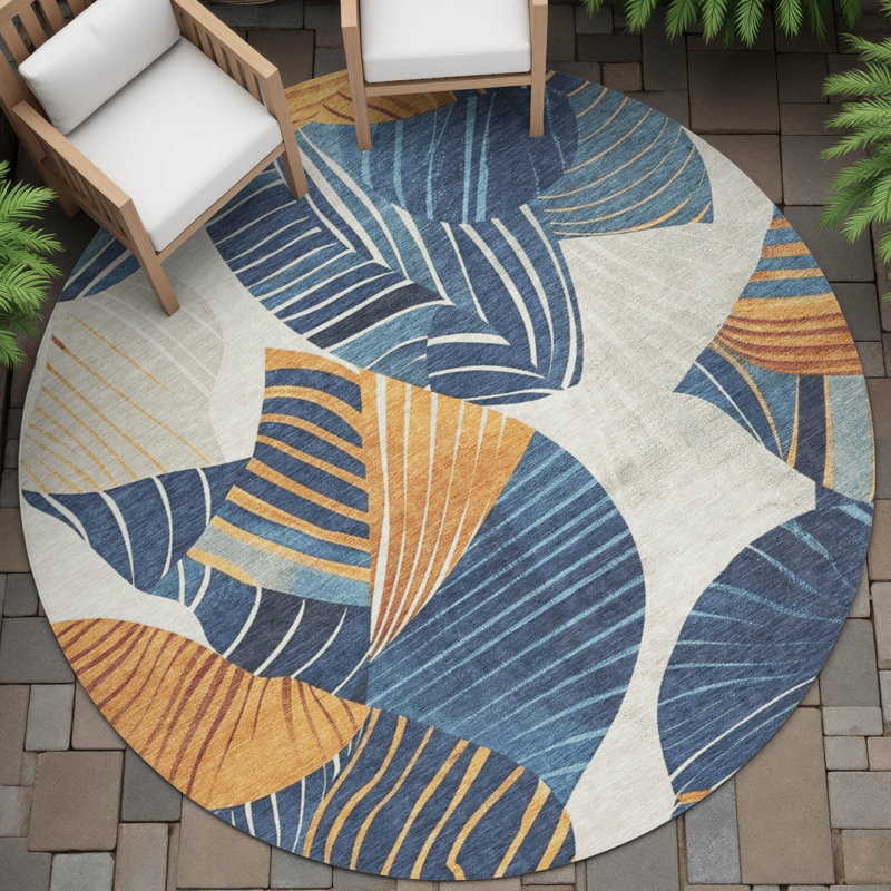 Tapis floral intérieur / extérieur lavable à la machine Husby ACN2220, Rond 8 pi