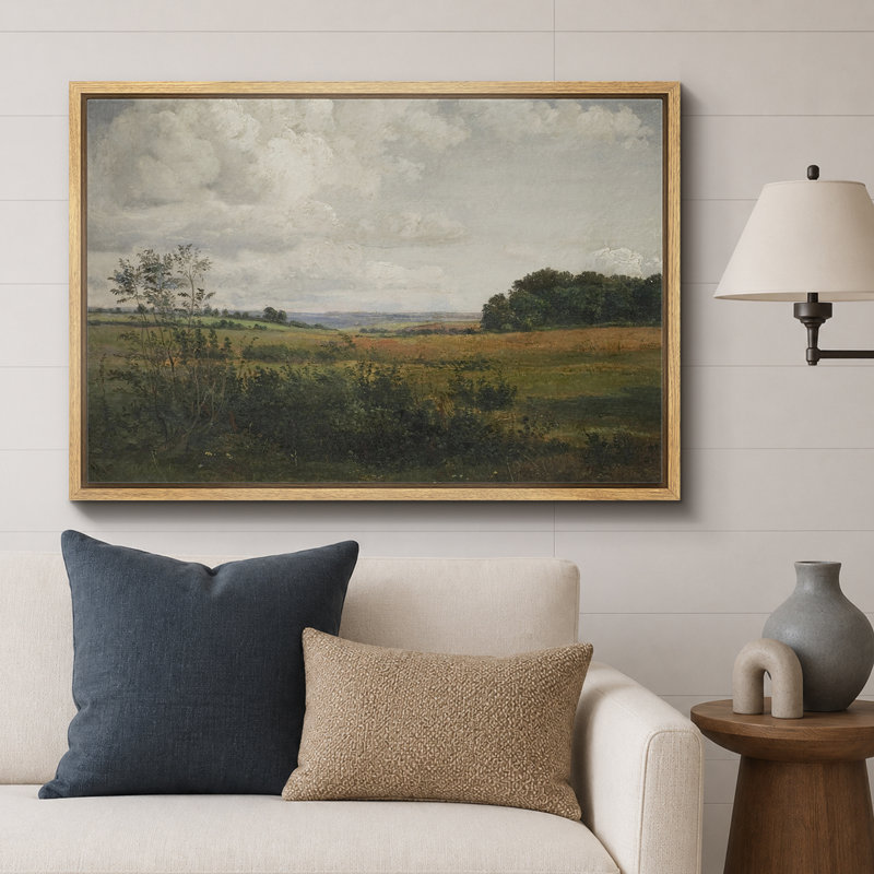 Rustic Countryside "Moody Rural Countryside Landscape Artwork, Pastoral Farmhouse Neutral Wall Pictures, Framed Canvas Giclee Print Wall Art"