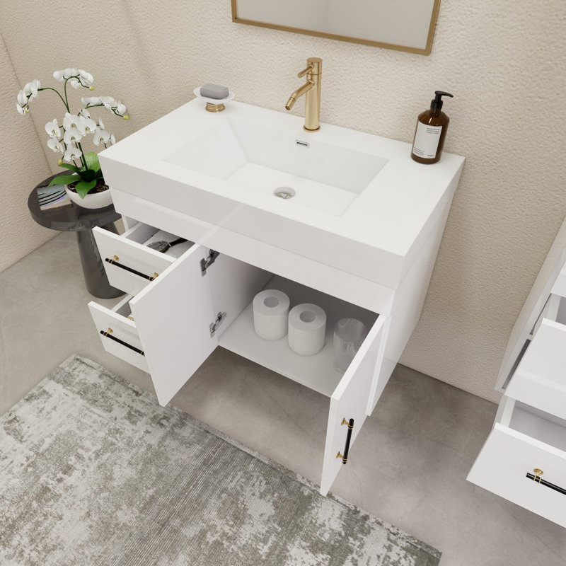 35.4" Wall-Mounted Single Bathroom Vanity Set, Glossy White