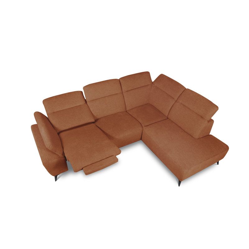 Relaxio Stylish Corner Sofa with Power Reclining & Multi Position Headrests & Adjustable Armrest, Orange, Right Hand Facing