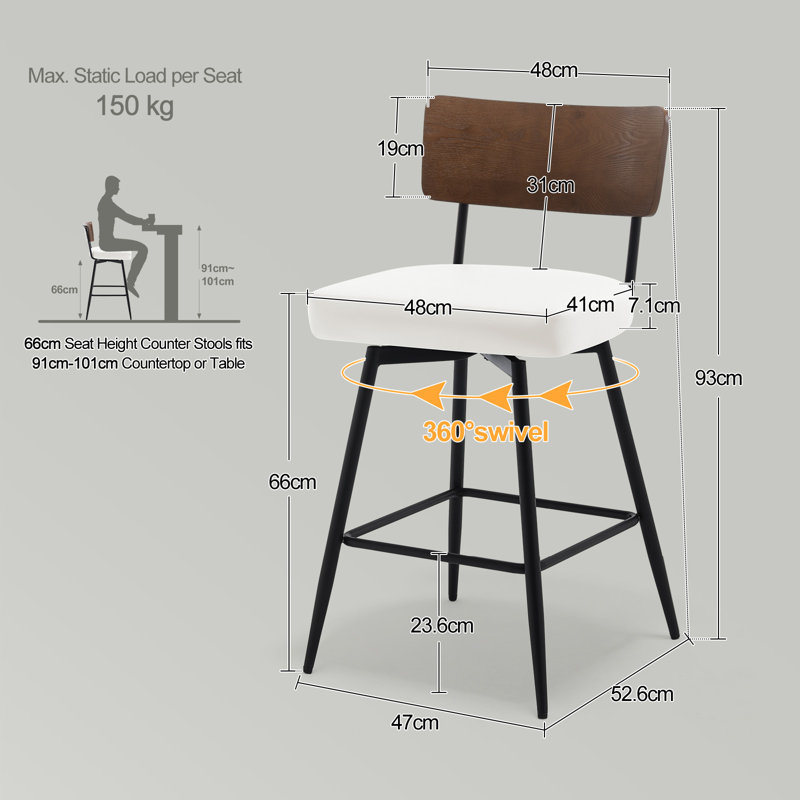 Swivel Upholstered Counter Stool with Metal Frame, White
