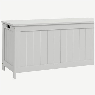 HOMCOM 39.4" Storage Chest w/ 2 Safety Hinges, Wooden Box, White