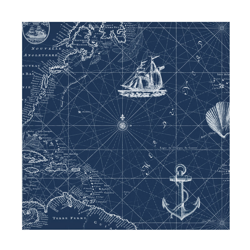 Art mural sur toile tendue - art mural «Nautical Blues 4» de Jean Plout pour le salon, la chambre à coucher ou le bureau - 14 x 14