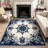 Vintage Style Area Rug, Blue White Damask Pattern, Machine Washable Non Slip, Indoor Decor for Living Room Bedroom Entryway Front Door Kitchen Balcony Apartment Cozy Home-129037002