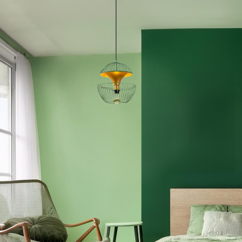 Luminaire suspendu simple en métal à hauteur réglable avec capuchon en métal, Vert