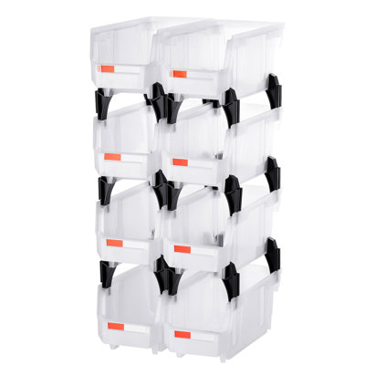 Bacs de rangement empilables en plastique transparent 10,9 x 5,5 5,1 po, paquet de 8, idéal pour les fournitures de bureau Petits accessoires dans le placard ou le garage