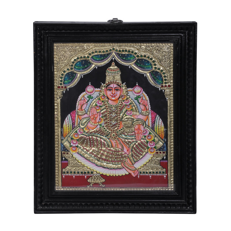 Peinture 15 "Dhan Lakshmi Tanjore | Couleurs traditionnelles avec or 24 carats | Cadre en bois de teck