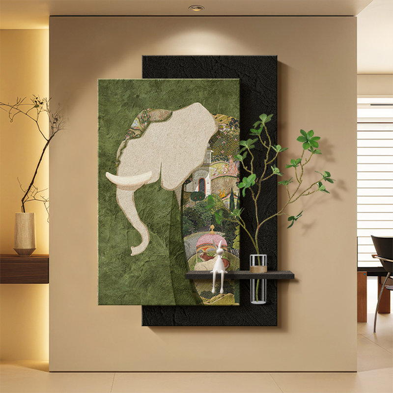 Art mural noir et vert en grès, H 47,24 po x l 31,5 po