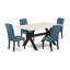L'ensemble de table de cuisine comprend une table de salle à manger rectangulaire avec pieds en X et chaises rembourrées en tissu de lin-947147474-947147475