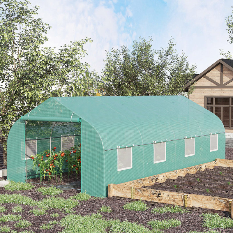 Outsunny 20' X 10' X 7' Outdoor Walk-In Greenhouse, Green, 7' H x 20' W x 10' D