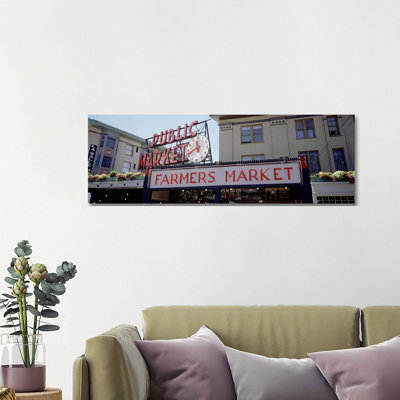 Low Angle View of Buildings in a Market, Pike Place Market, Seattle 1 Piece Wrapped Canvas Panoramic Wall Art