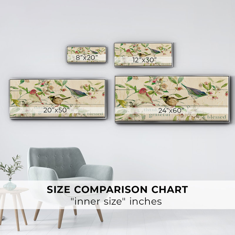 «Grateful Thankful Blessed Birds», toile encadrée, H 20 po x l 50 po