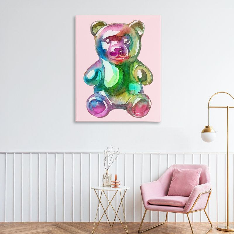 Illustration d'ours chromatique, conception par Lil 'Rue, H 40 po x l 30 po