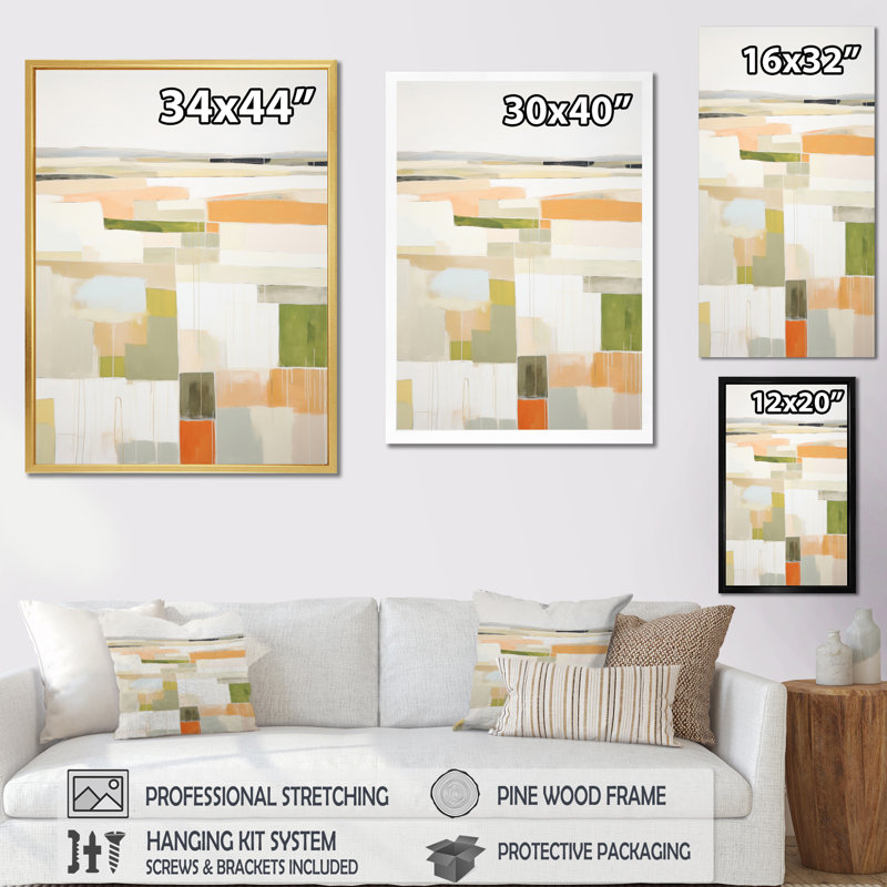 " Meadow Modern Geometric Fields ", Gold Picture Framed, 40" H x 30" W x 1.5" D