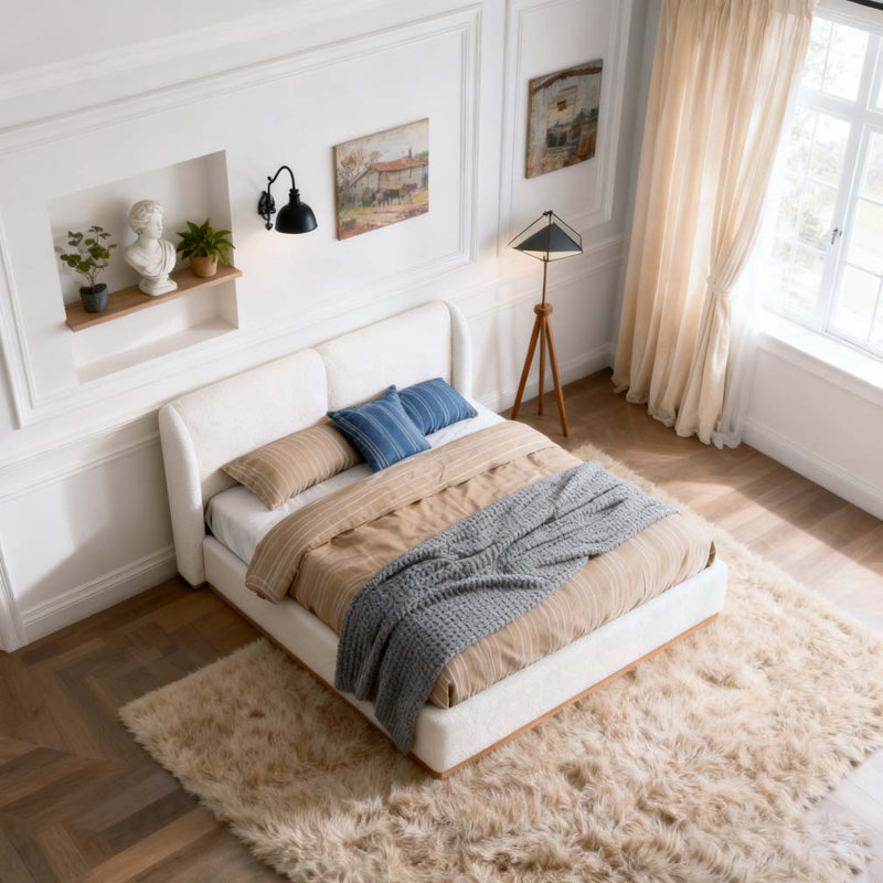 Très grande base de lit avec tête de lit tapissier à oreilles Boucle