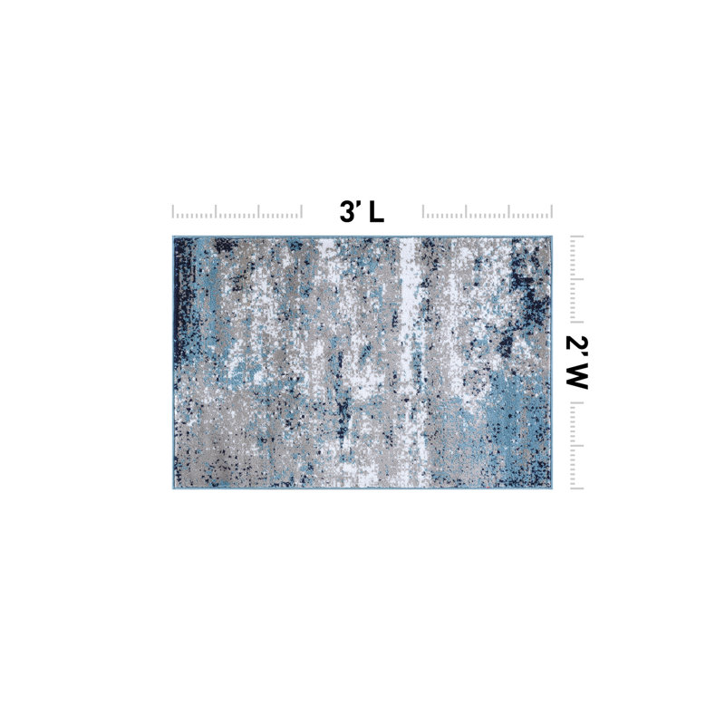 Willington Abstract Gray/Blue Rug, Rectangle 2' x 3'