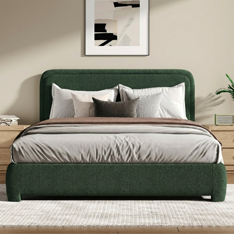 Lit plateforme tapissier Hayden, Grand lit, Vert
