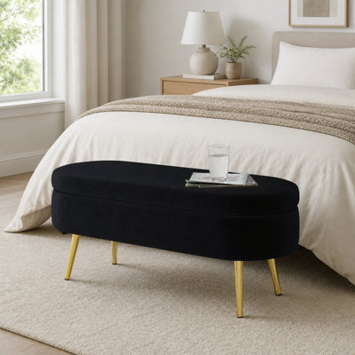 Banc de rangement repose-pieds ovale en flanelle avec pieds robustes en métal