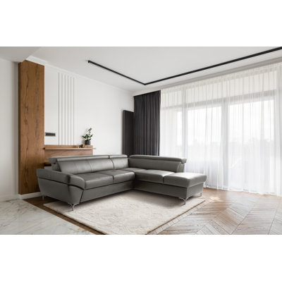 CAPRI Genuine Leather Corner Sofa with Pull-Out Bed and Storage and Adjustable Headrests