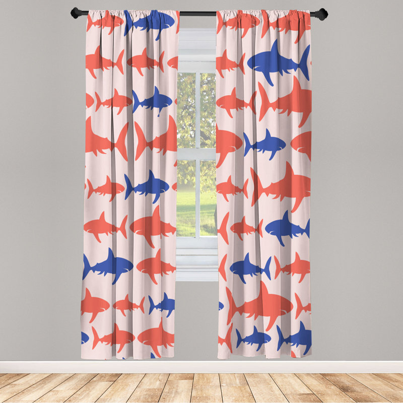 Microfiber Floral Semi-Sheer Rod Pocket Curtain Panels, 28" W x 63" L, Blue/Orange/White