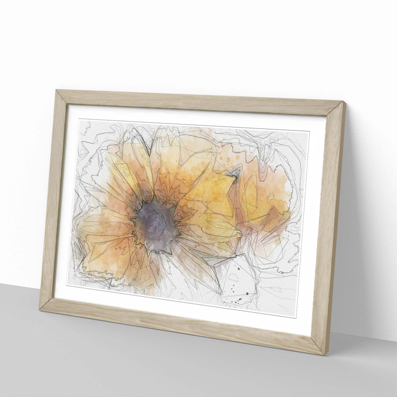 Yellow Coneflowers in Abstract - Picture Frame Graphic Art Print, Oak, 40cm H x 60cm W x 2cm D