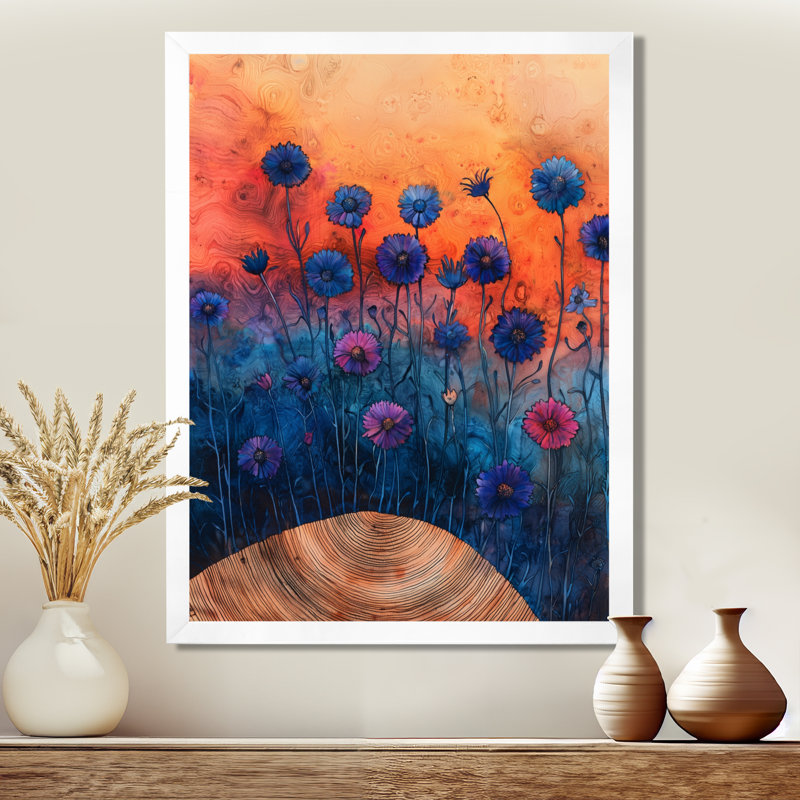 Cornflowers Garden At The Barn On Slide - Art floral, impressions murales, H 32 po x l 16 po, Blanc