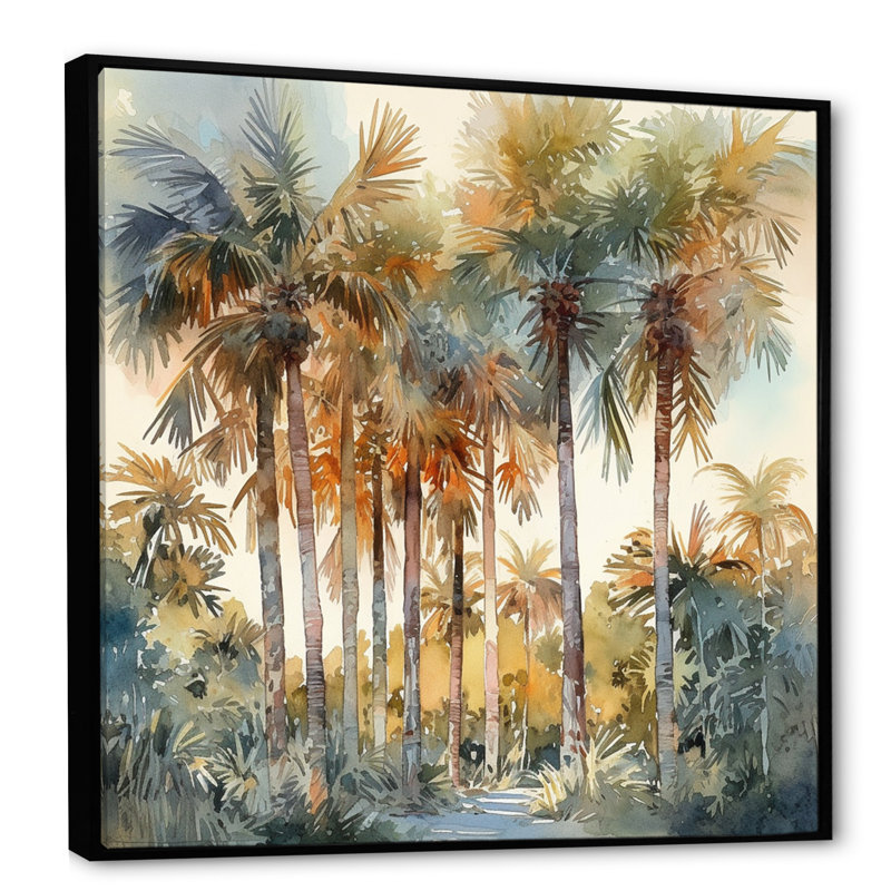 «Green Palm Tree Paradise III - Palm Trees», reproduction d'art sur toile, H 30 po x l 30 po x P 1 po, Cadre flottant noir