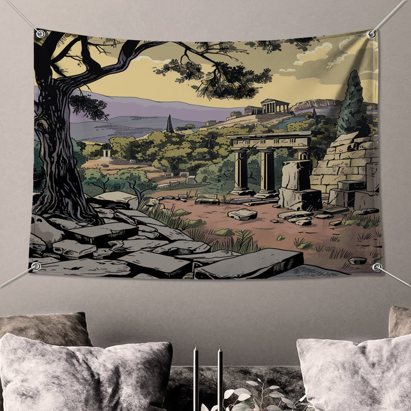 Tapisserie murale «Ruines anciennes», H 68 po x l 80 po avec 4 œillets