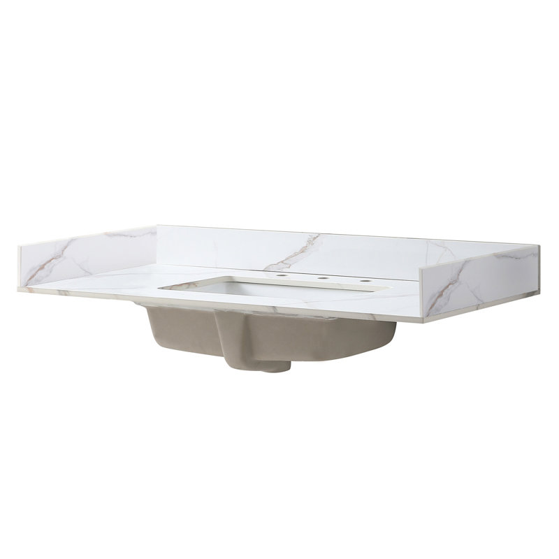 Vanity Top Side Splash Gold Sintered Stone 22x4inch - White, Easy Clean, Stylish Appearance, Simple Install, Stable Quality Certificated For 22x4" Debris , Fashionable Enticing, Installation