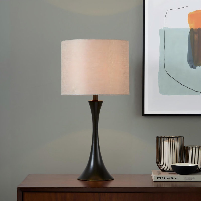 Lampe de table contemporaine en métal 24 po, bronze huilé avec abat-jour en lin naturel, ensemble de 2