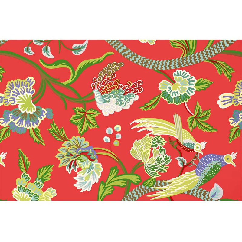 Abstract Floral Peel & Stick Floral Border, Red, 66" L x 96" W