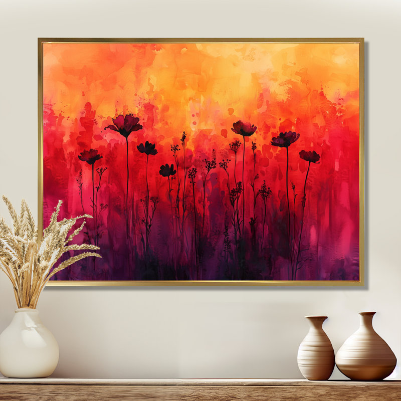 Danse d'automne d'Alger, coucher de soleil, coquelicots V - coquelicots, art mural, H 30 po x l 40 po, Doré