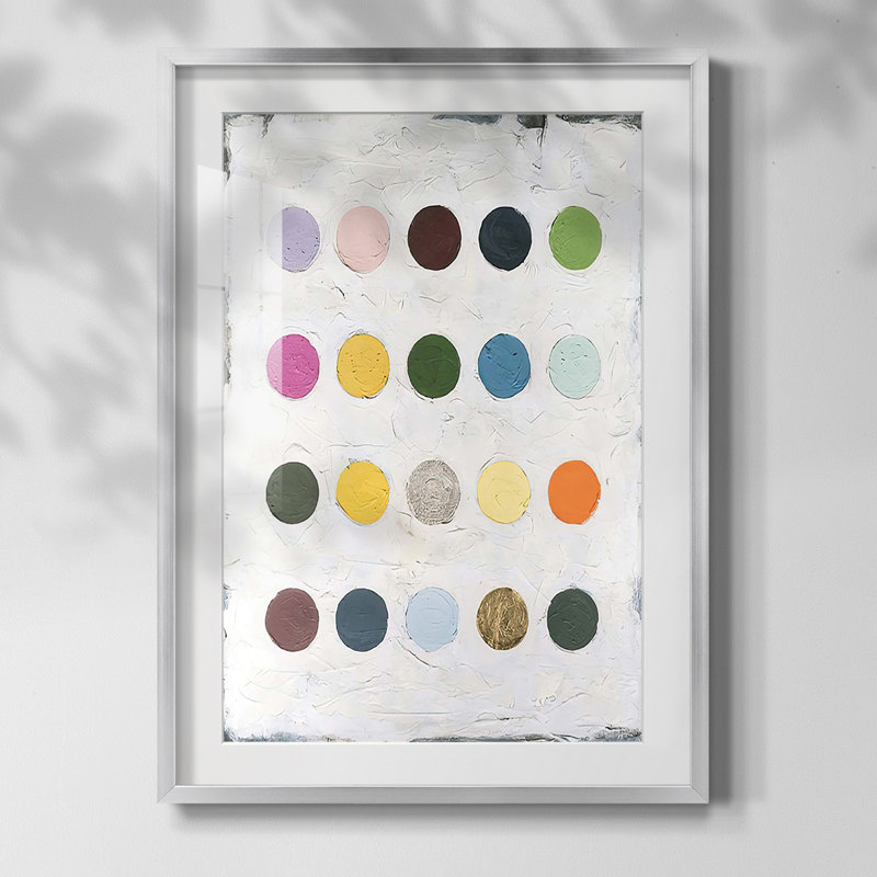 Chroma Dots II, Blanc, Papier avec cadre argenté