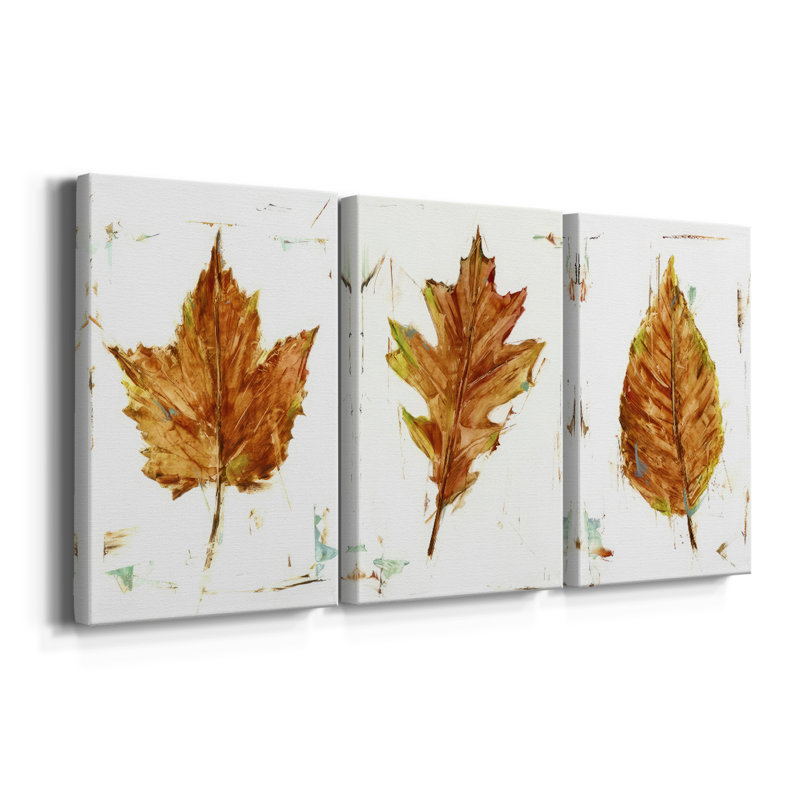 «Autumn Leaf Study I» - Toile tendue avec châssis sur mesure - 3 pièces, H 27 po x l 54 po
