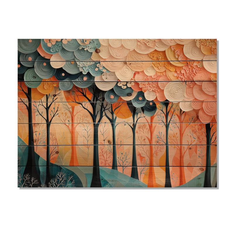 «Forest Trees Dream Fragments Forest I», art mural bois sur bois de pin naturel, H 30 po x l 40 po