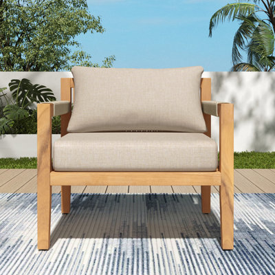 Acacia Wood & Beige Rope Outdoor Leisure Chair – Spacious, Comfortable & Versatile For Any Patio